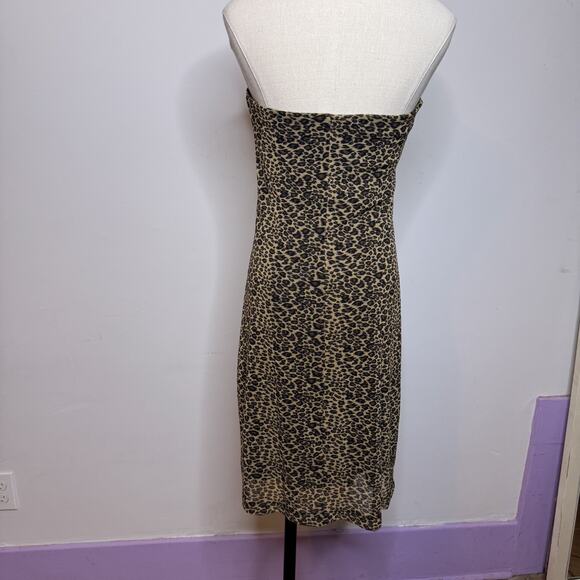 Vintage 90s Y2K EXPRESS Strapless Cheetah Mesh Bodycon Midi Dress Clubcore 6 - Picture 5 of 7